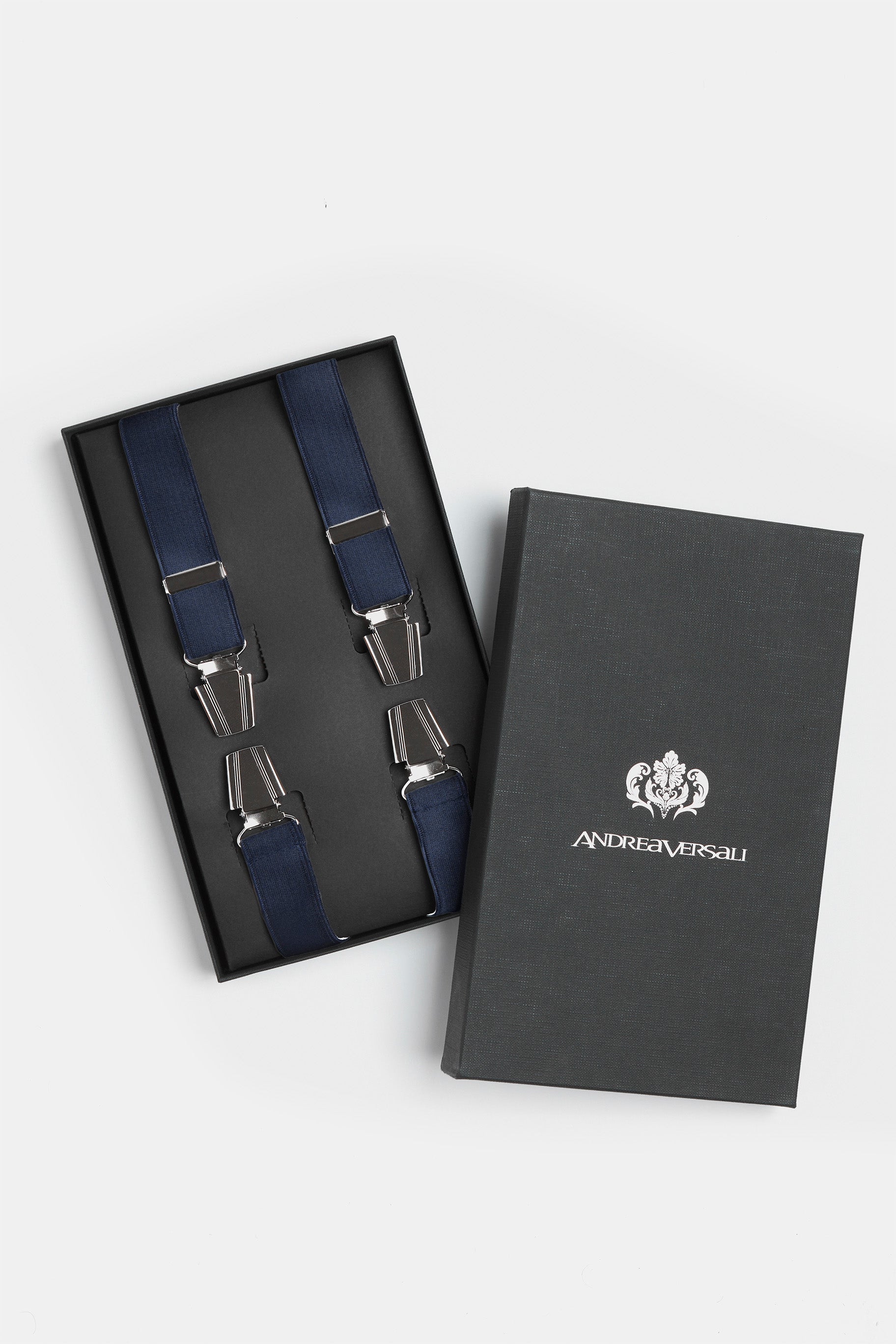 Bretelle da cerimonia uomo blu raso blu, collezione Andrea Versali