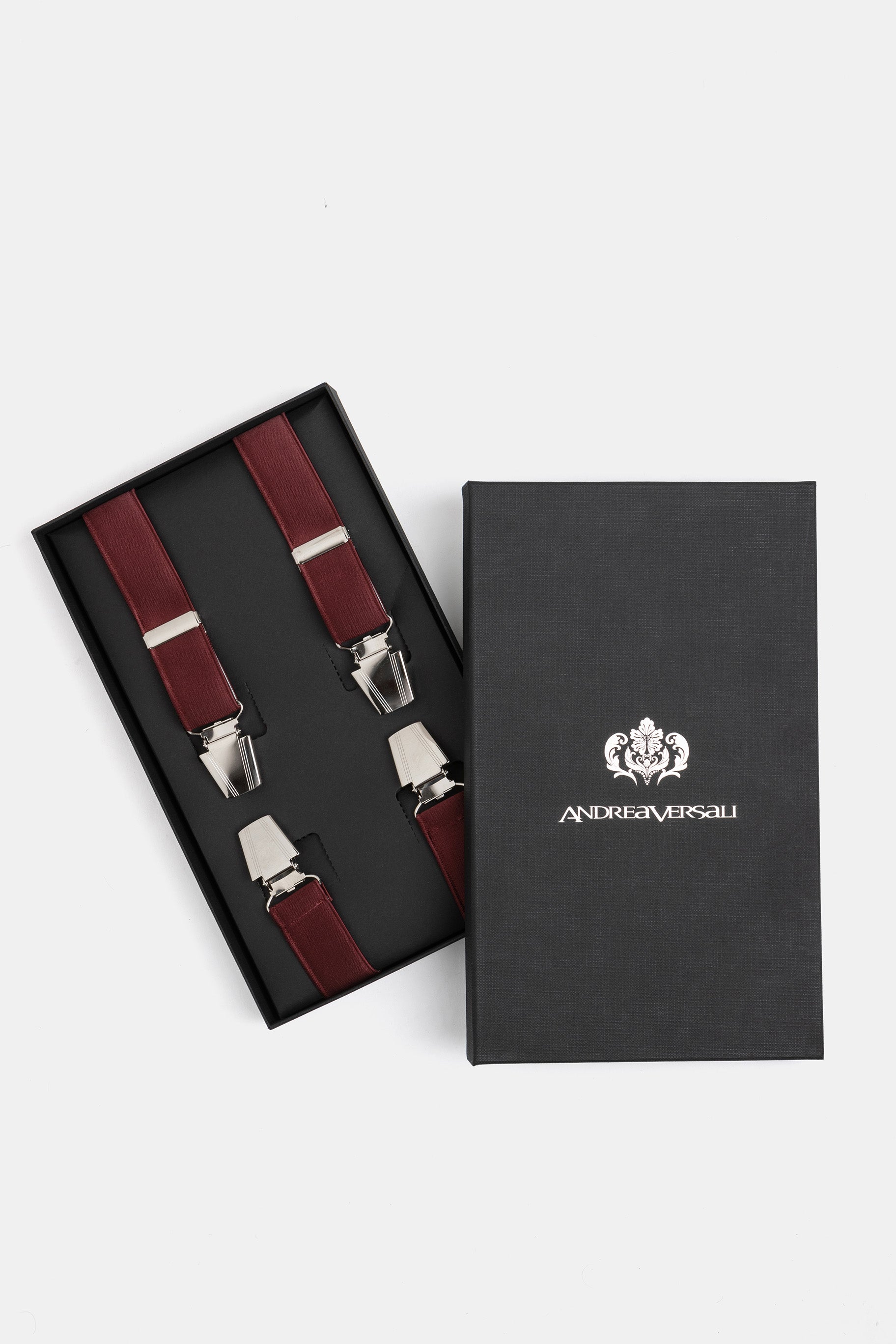 Bretelle da cerimonia uomo bordeaux raso bordeaux, collezione Andrea Versali