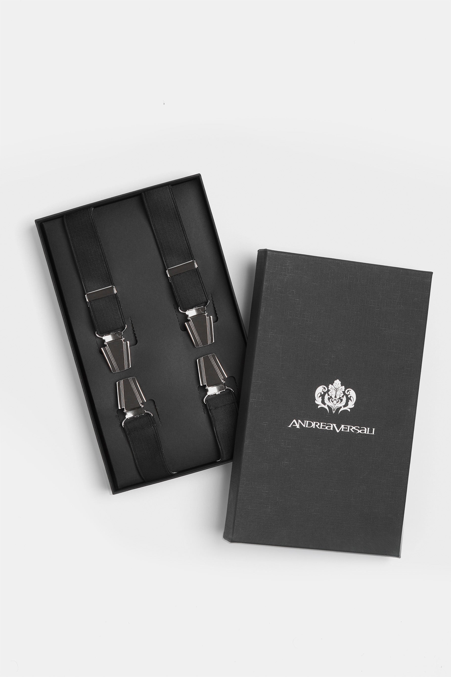 Bretelle da cerimonia uomo raso nero, collezione Andrea Versali