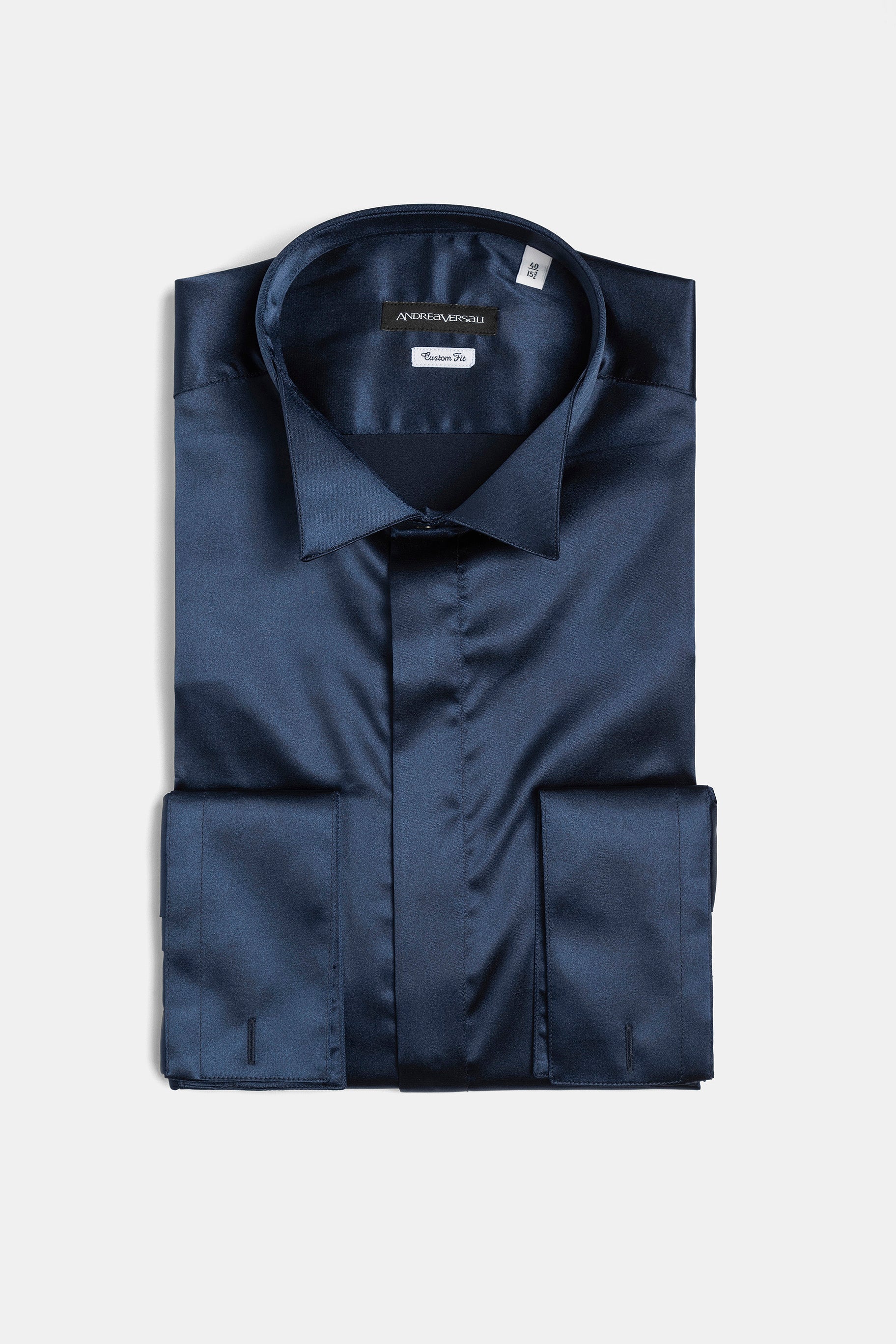Camicia da cerimonia uomo raso blu, collezione Andrea Versali