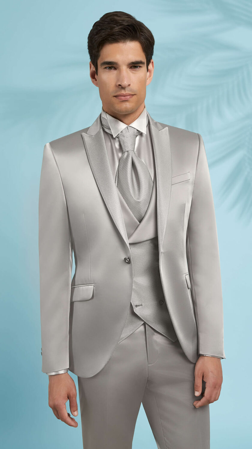 abito grigio cerimonia uomo fantasia con gilet doppio petto 2023 241 s60